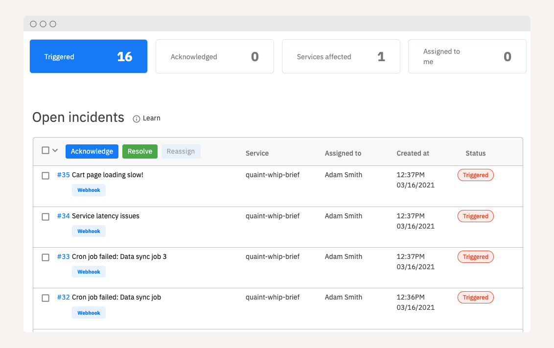 Alerts in Spike.sh dashboard