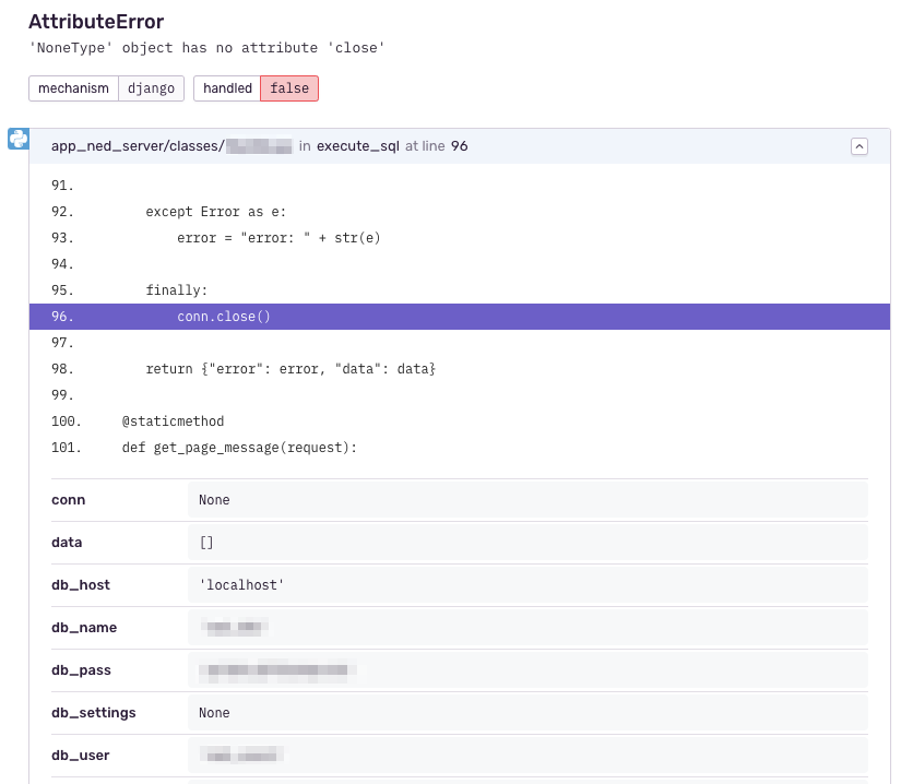 Stack trace in Sentry