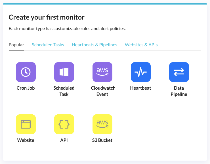 Select monitor type in Cronitor