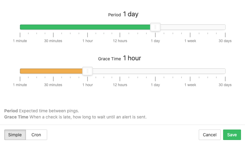 Simple cron schedule in Healthchecks