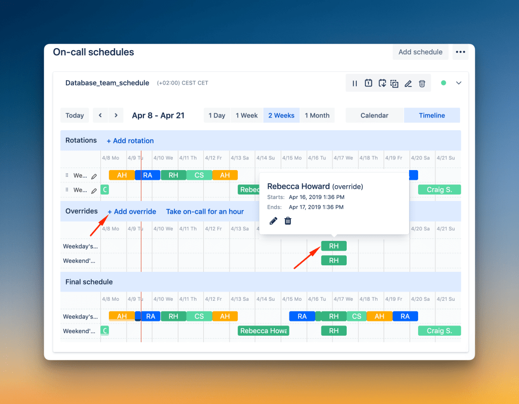 OpsGenie’s oncall override feature