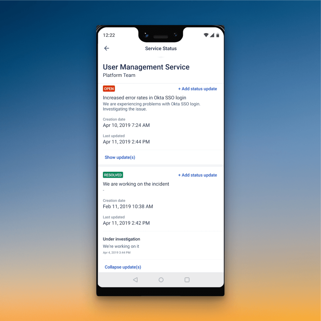 OpsGenie’s dashboard on mobile