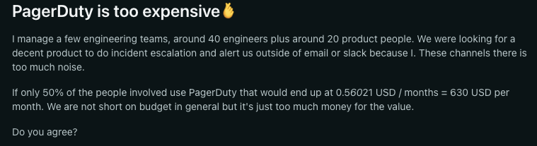 Reddit thread about PagerDuty's high pricing