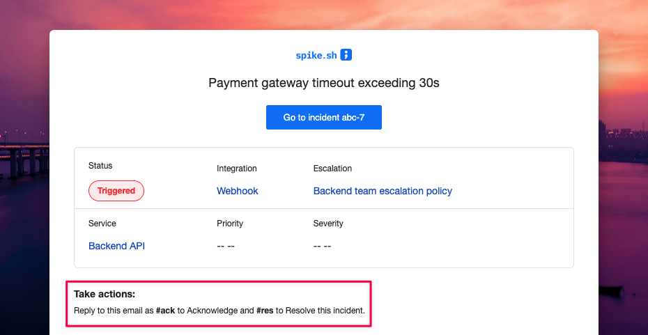 Acknowledge or resolve on Spike's email alert