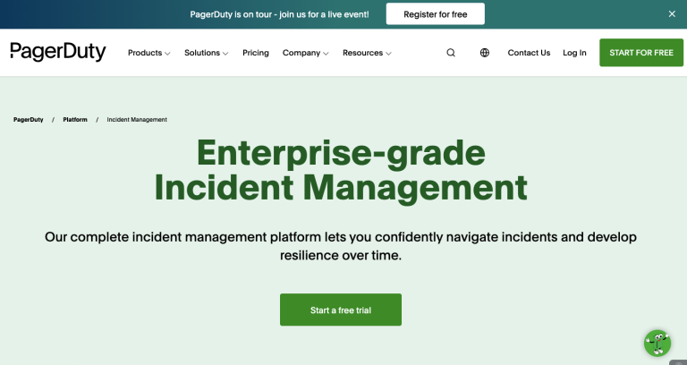 PagerDuty landing page