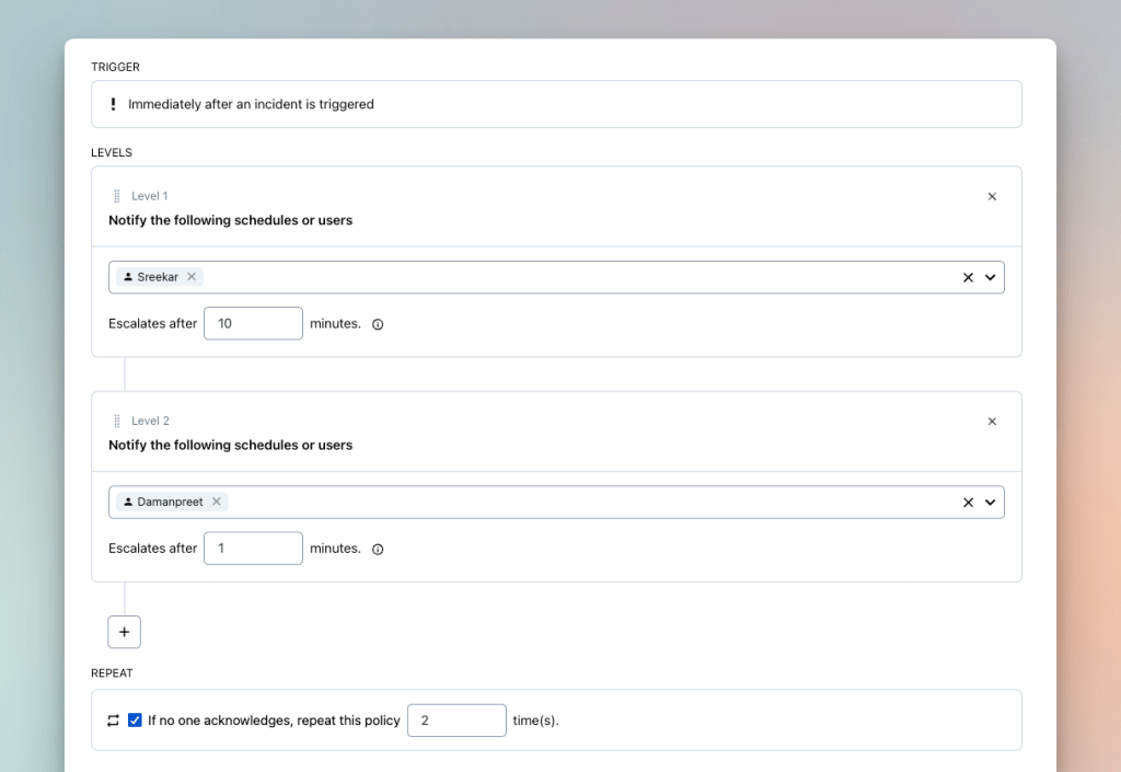 Escalation policy on PagerDuty