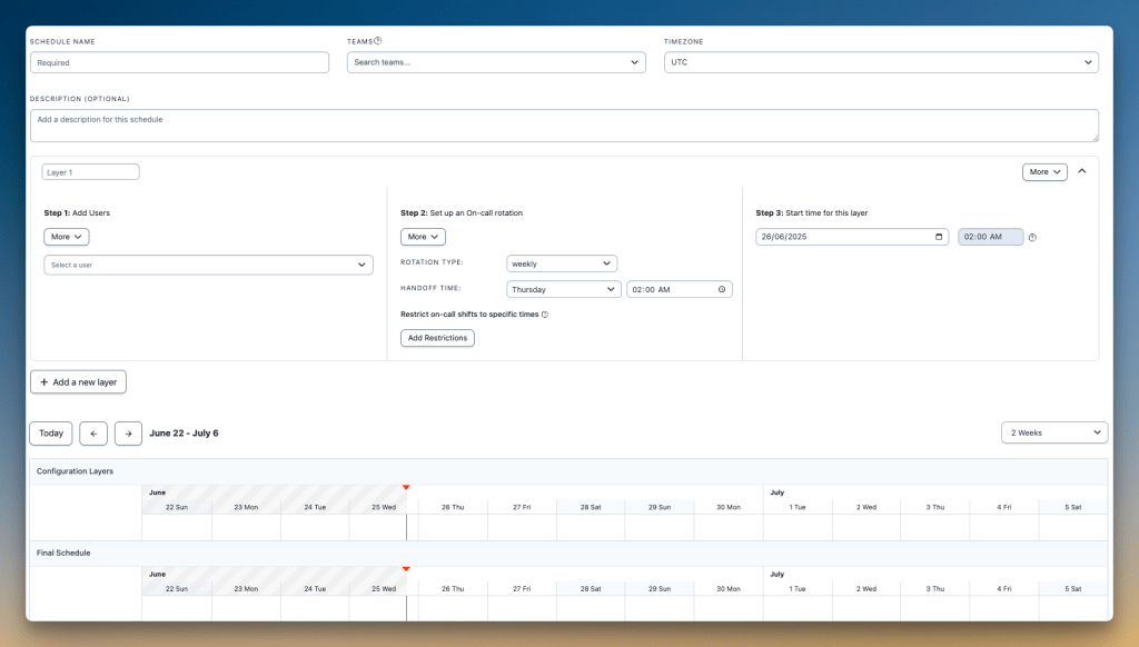 Creating on-call schedule in PagerDuty