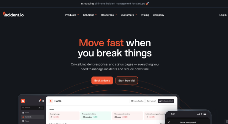 Incident.io’s homepage