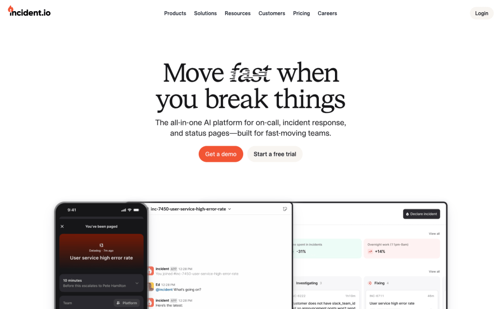 Incident.io's homepage