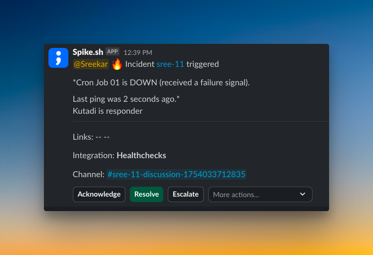 Spike's Slack alert