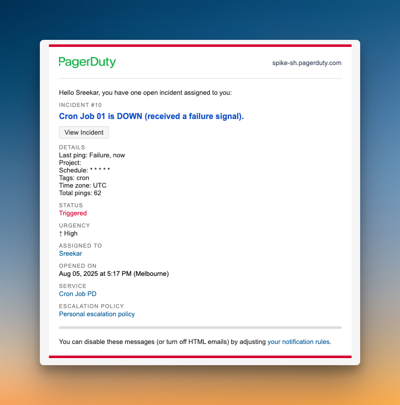 email Alert in PagerDuty with no option to acknowledge or resolve