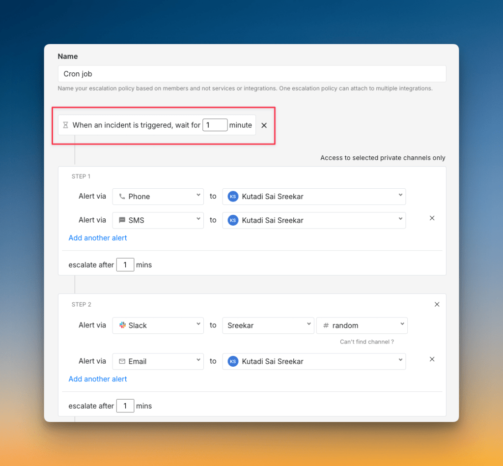 Option to add "wait time" in escalation policy