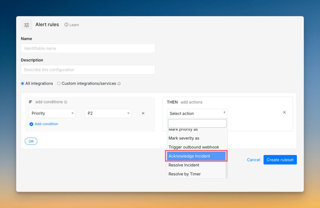 Setting auto-acknowledge in Alert Rules (Spike)