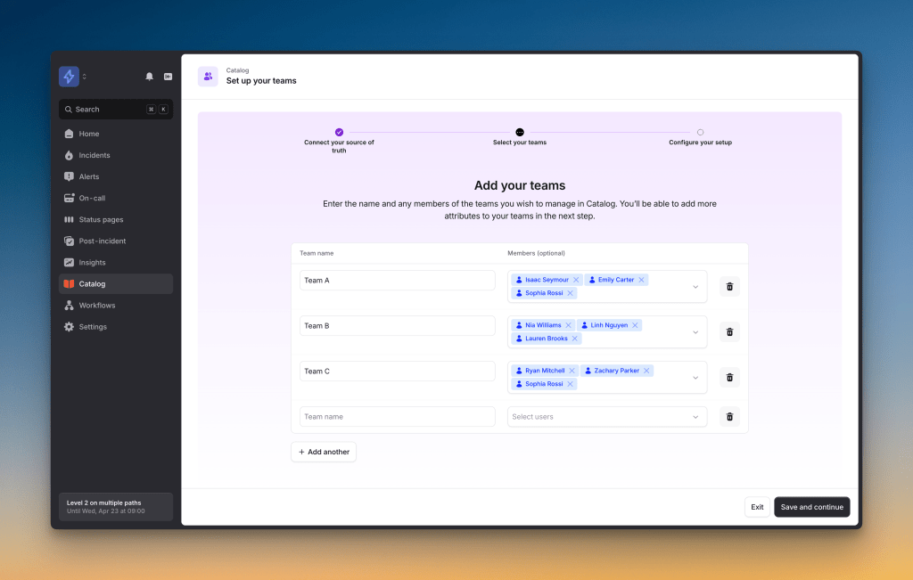 Adding teams on Incident.io