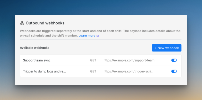 Outbound webhooks for on-call shift changes