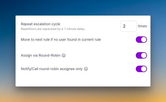 Repeat escalation, move to next rule, round-robin options in Zenduty