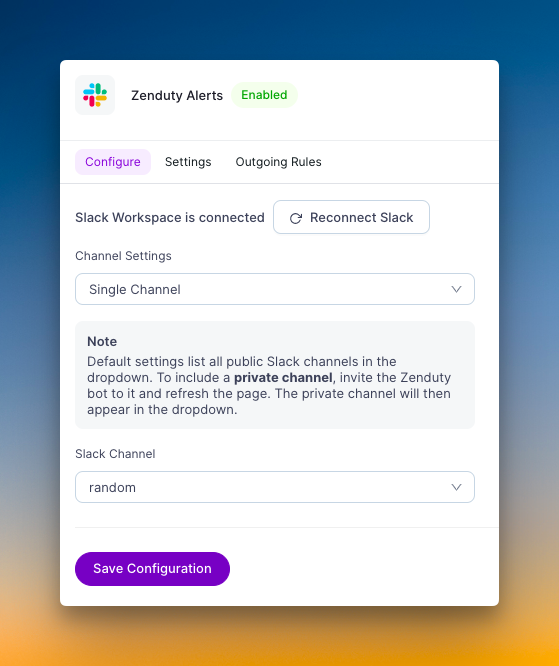 Creating an outgoing integration to get Slack alerts (Zenduty)