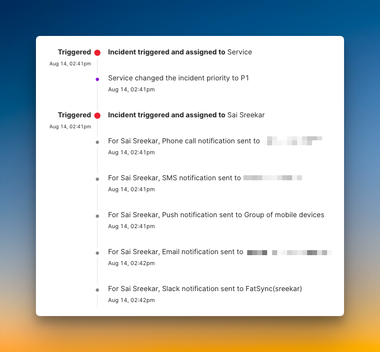 Incident timeline (Zenduty)
