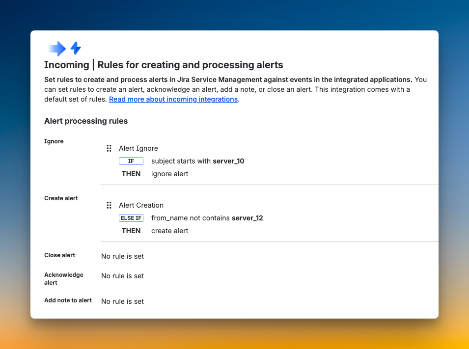 Alert processing rules at integration level