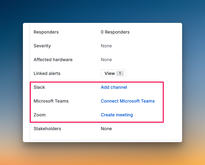 Instant war room (Zoom or Teams) creation from the JSM dashboard