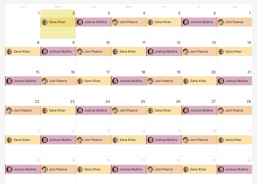 Daily rotation with three people