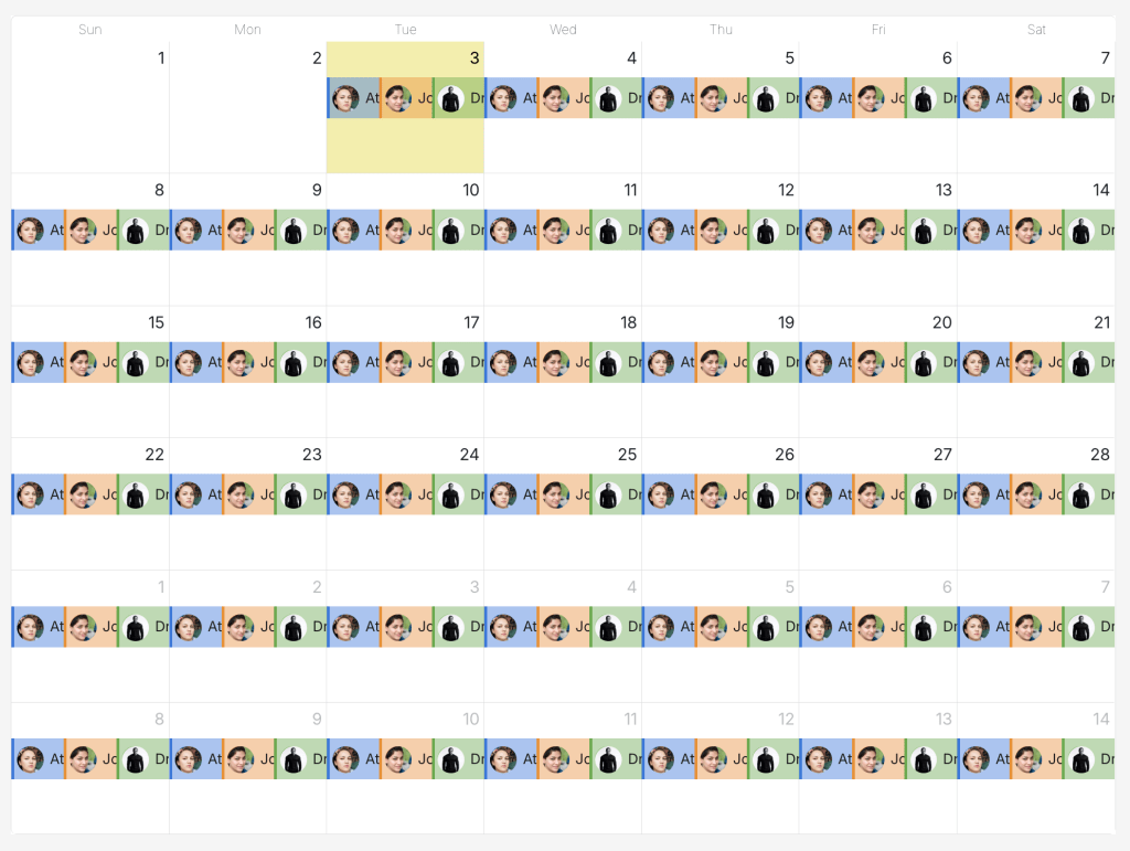 Three people rotating in 8-hour shifts