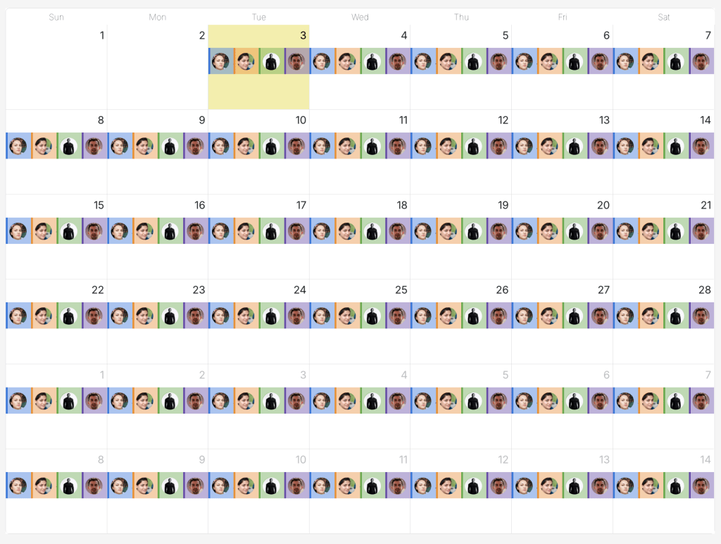 Four people rotating in 6-hour shifts